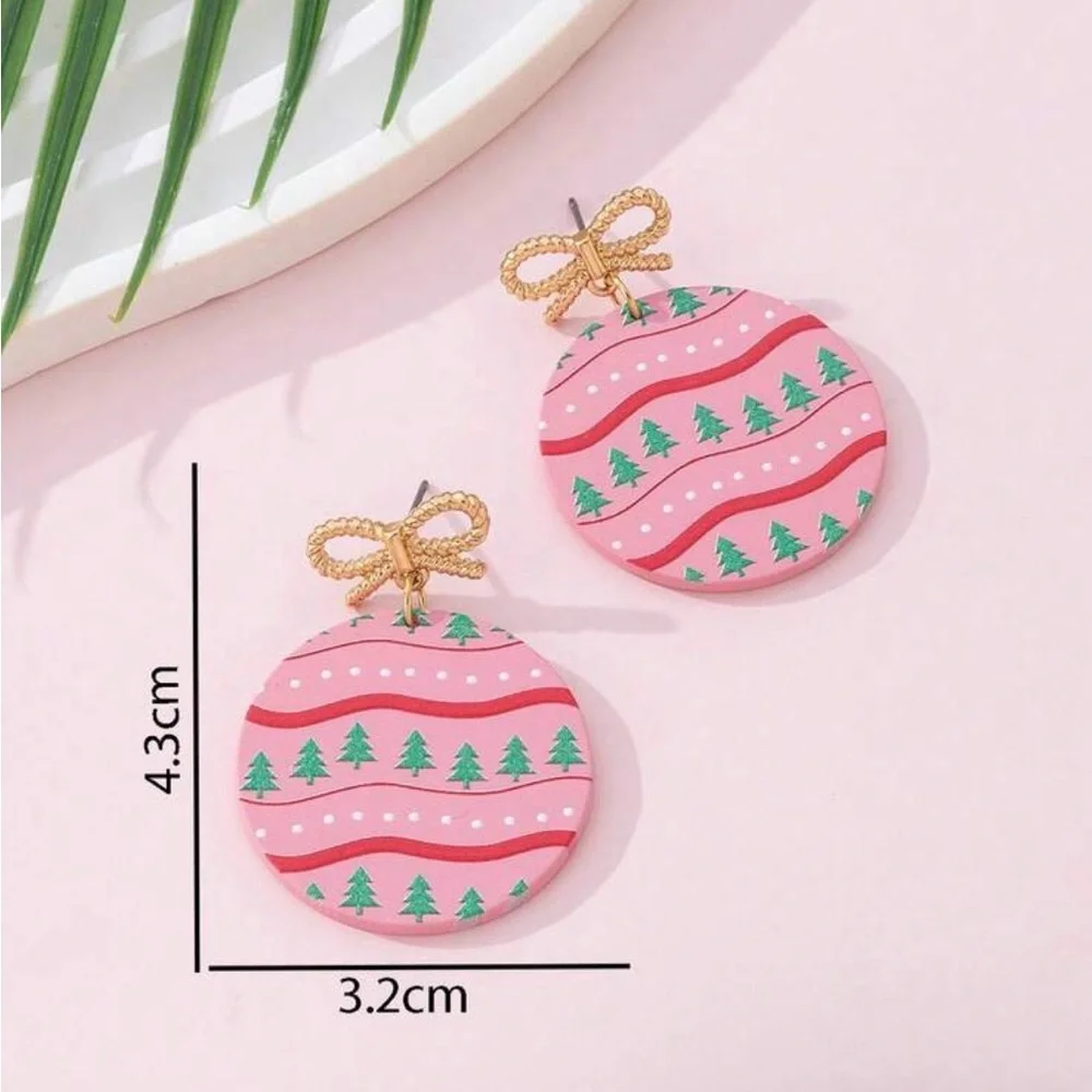 Pink Christmas Ornament Earrings - Picture 2 of 2